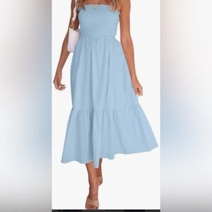 ZESICA Blue Strapless Smocked Maxi Dress – Size L